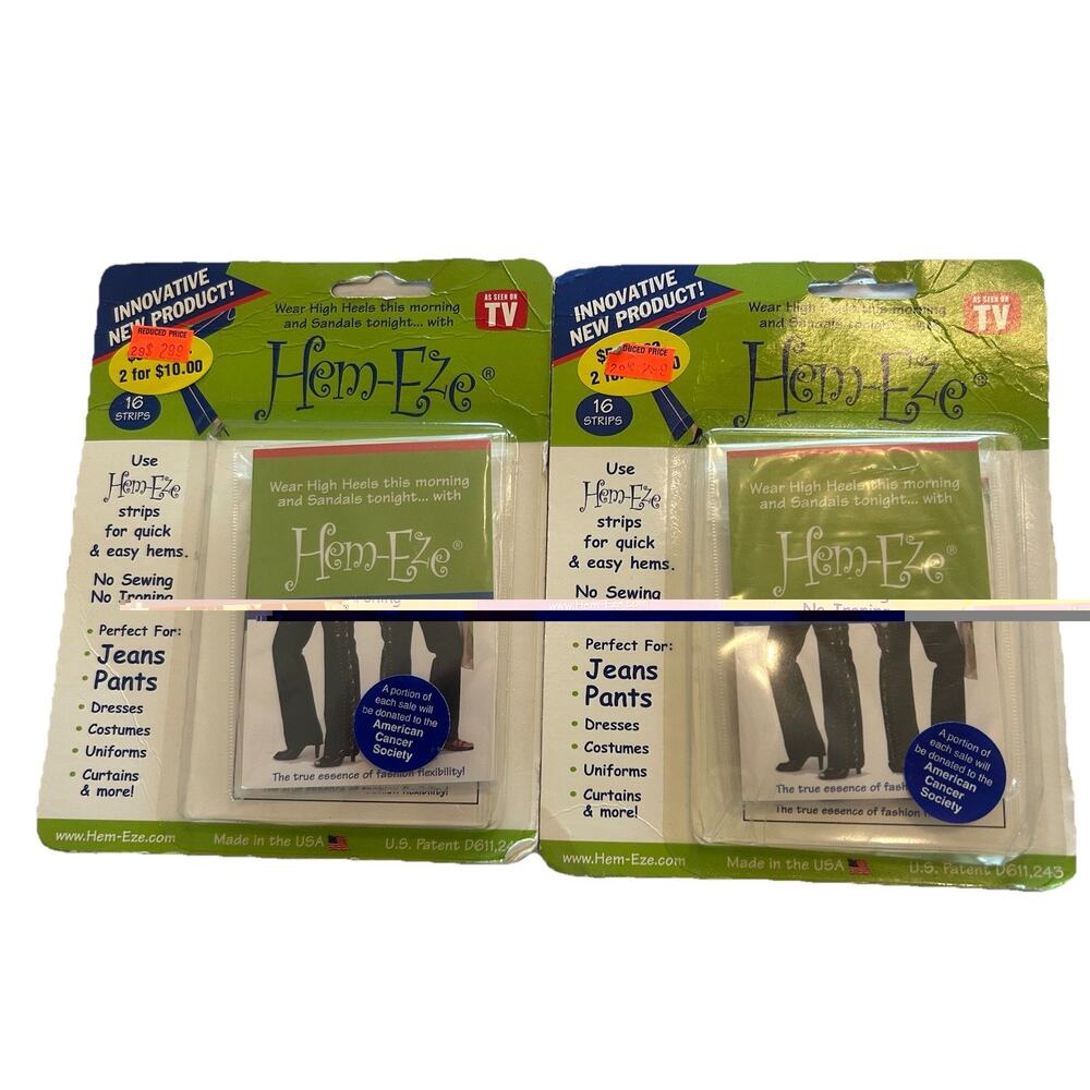 Hem-Eze Set of 2 No Sew Quick Hem Strips for Quick and Easy Hem NOS NEW made USA
